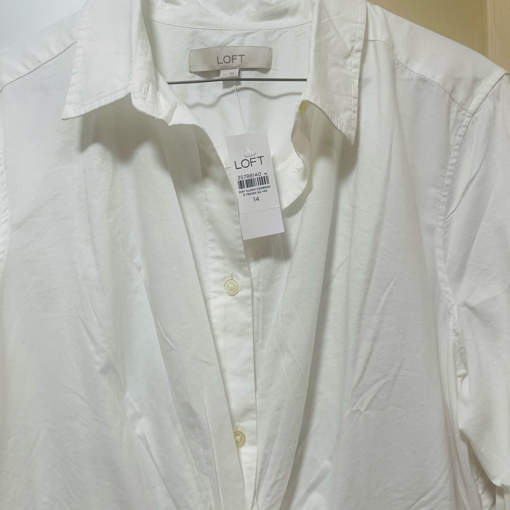 LOFT Women’s Dress Shirt Size 14 – White Button-Down Blouse – Twist Front – NWT - Picture 8 of 9